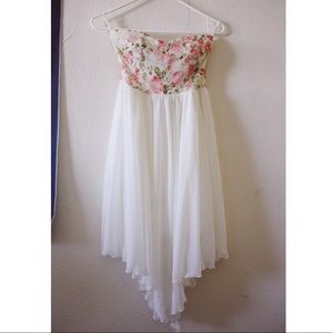 Strapless floral dress white chiffon